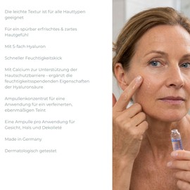 WELLMAXX Hyaluronic 5 + Calcium Skin Optimiser Concentrate, Hyaluronic Ampoule, Moisture Booster for Dry Skin, 5x Hyaluronic and Calcium PCA, Made in Germany, 7 x 2 ml