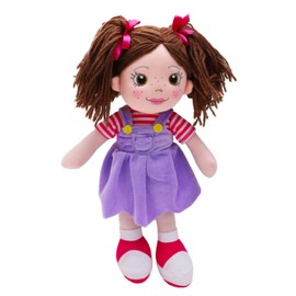 Toyland® 45cm Plush Ragdoll in Purple Pinafore Dress - Kids Soft Toy Dolls - Age 18m +