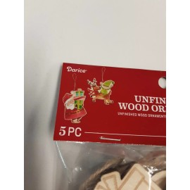 Darice Unfinished Wood Holiday Hanging Craft Ornaments 5 Pieces BNIP!