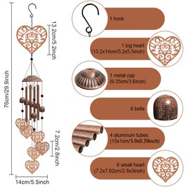 OLYCRAFT 1 Set Heart Wind Chimes for Outdoor Use Mourning Memorial Wind Chime Iron Wind Chime Memorial Gifts Hanging Wind Bell for Patio Backyard Home Garden Pendant Decoration - 76 cm