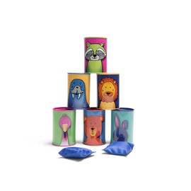 BS Toys Can Throwing - Toy for Outdoor / Outdoor - from 3 Years - Throwing Game for Children - Children's Games with Animal Tin Cans - and 2 Throwing Bags - One Size