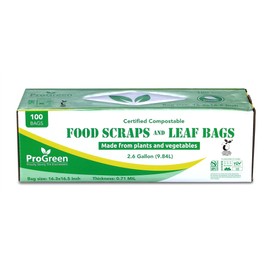 ProGreen Compostable Trash Bags 2.6 Gallon, 100 Count, Extra Thick 0.71 Mil, Small Compost Kitchen Bin Bags, Food Scraps Yard Waste Bags, Compost ASTM D6400 BPI and TÜV AUSTRIA Certified.