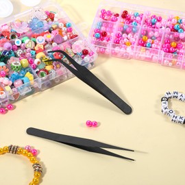 Tweezers for Crafting, 2 Pcs Stainless Steel Sticker Tweezers Kit Multipurpose Straight and Curved Tip Tweezers Small Jewelry Making Tools for DIY Intricate Projects, Cardmaking, Scrapbooking - Black