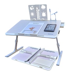 RVPYK Laptop Desk for Bed, Lap Desk Bed Tray Table, Height & Angle Adjustable Laptop Stand with Storage Drawer, Baffle, USB Night Light, Fan and Book Stand - Portable Laptop Table for Couch Sofa Floor