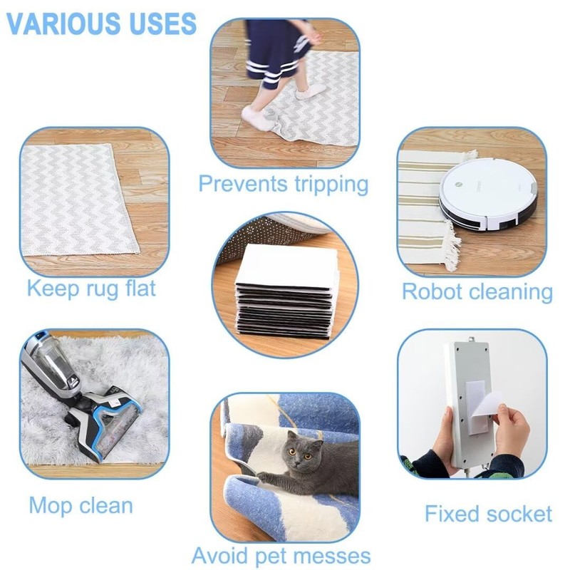 Rug Tape Pad, Rug Anchors Carpet Hook and Loop Non-Slip