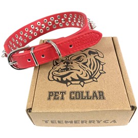 TEEMERRYCA Adjustable Microfiber Leather Spiked Studded Dog Collars with a Squeak Ball Gift for Small Medium Large Pets Like Cats/Pit Bull/Bulldog/Pugs/Husky, Red, XL 17.7-20.5 inches