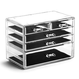 BINO THE MANHATTAN SERIES Acrylic Makeup Drawer Organizer-3 Large 2 Small Drawer | Clear Beauty Organizers and Storage| Cosmetic & Makeup Organizer | Home Organization| Jewelry & Vanity Accessories
