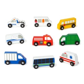 Melissa & Doug Wooden Town Vehicles Set in Wooden Tray (9 pcs) Vehicle Toys, Toy Cars For Toddlers And Kids Ages 3+