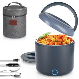 Vingud Electric Lunch Box for Adults, 1.2L/41oz, 100W Fast Heated Lunch Box, 12V/24V/110V Portable Food Heater for Car/Office Work with 304 Stainless Steel Container, Blue Gray
