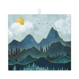 Mountain Peaks Nature Landscape Kitchen Drying Mat Modern Decorative Microfiber Dish Drainer Mat for Kitchen Counter Absorbent Reusable Washable 16x18 Inch