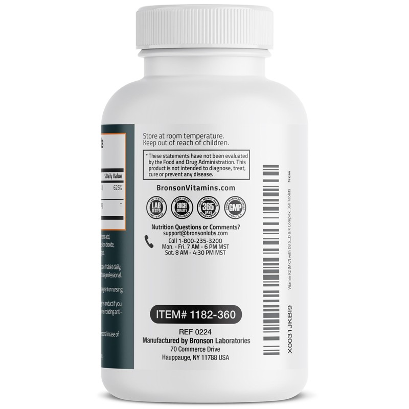Bronson Vitamin K2 D3 (MK7) Supplement Non-GMO Formula Vitamin D3