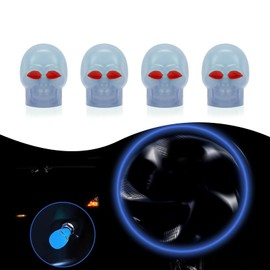 Nowkont 4 PCS Car Tire Valve Cap, Skull-Shaped Luminous Mini Valve Cap, Compatible with Most Cars and Motorcycles (Blue)