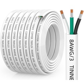 CONEPY 8 Gauge Marine Wire, 8/3 Triplex Marine Grade Cable, IP68 Waterproof/Oxygen-Free Tinned Copper Stranded PVC 8 AWG Wire for Boat, Automotive, RV, Solar, LED Strips (30FT)
