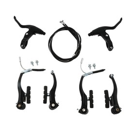 SURIEEN Complete Bike Brake Set, Black V Brake Set Bike Brake Lever Front and Rear Inner and Outer Cables for Most Bicycle, Road Bike, Mountain Bike