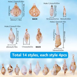 SUNNYCLUE 1 Box 56Pcs 14 Styles Small Seashell Charms Spiral Shell Beads Bulk Acrylic Summer Ocean Theme Cute Cowrie Seashells Charms for Jewellery Making Charms Diy Crafting Necklace Bracelet Earring