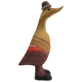 Brave Wings Hand Carved Wooden Bamboo Duck ~ Duck in Traditional Costume 23cm High ~ Ornament Sculpture Figurine Statue Unique Table Decoration Home Decor ~ 1279