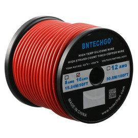 BNTECHGO 10 Gauge Silicone Wire Spool 50 ft Red Flexible 10 AWG Stranded Tinned Copper Wire