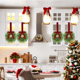 8 Set Christmas Wreath, Mini Christmas Kitchen Cabinets Wreaths with Red Ribbon & Bells, Small Hanging Holiday Wreaths Decor for Window Door Porch Wall for Xmas Decoration