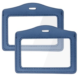 yueton 2Pcs ID Card Holder Double Sided Transparent Universal Business Card Case Blue Bank Card Protective Case Work Badge Certificate Case for Senior People Employees