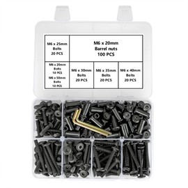 Xrfoiniu 100 Set Black Mixed Sizes Furniture Bolts Versatile Carbon Steel Kit Ideal for DIY Furniture Cabinets and Small-Scale Projects (100, Black M6x20/25/30/35/40/50mm)