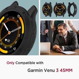 Miimall Armour Case Compatible with Garmin Venu 3 45mm, Soft TPU Bumper Case, Anti-Scratch Shockproof Cover for Garmin Watch Venu 3 45mm-Black