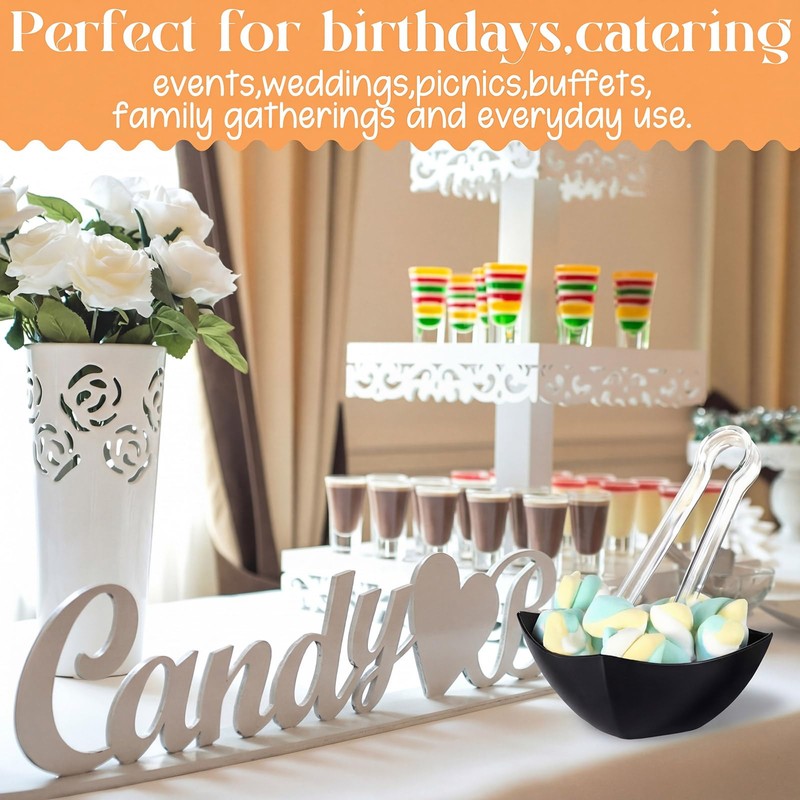 32oz 6 Black Plastic Candy Bowls, 4 Scoops and 4