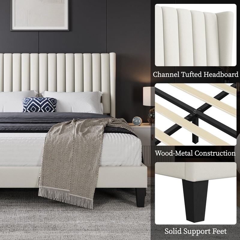 Yaheetech Yaheetech Queen Bed Frame Upholstered Platform Bed with Fabric