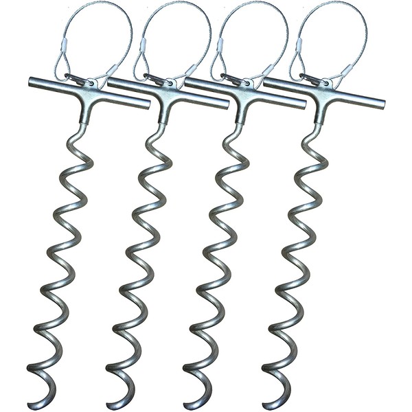 4 in-and-Out Spiral Ground Anchors - 18" Heavy Duty - for securing Canopy, Soccer Goal, Trampoline, Swing Set and More
