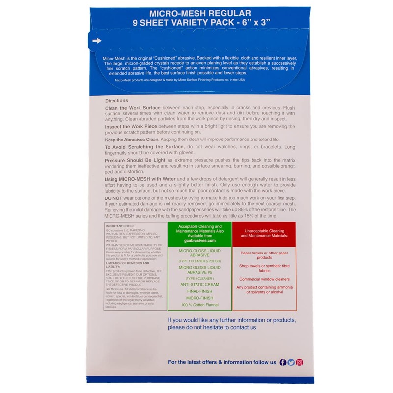 Micro-Mesh Abrasive Polishing Cloth Kit, 9 Sheets of 6"x3" Regular