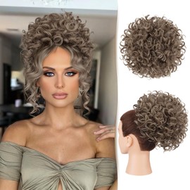Sidaila Short Ponytail Extension Hair Buns Hair Piece with Comb Drawstring Ponytail Hair Pieces for Updos Fake Hair Scrunchie Hair Extensions Wig Ponytails for Women - Ash Brown