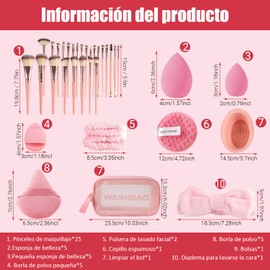 51 Piezas Set de Brochas de Maquillaje Profesional Completo, Juego de brocha para base de maquillaje para Maquillar Ojos Mejillas y Rostro | Ideal para Uso Diario, Maquillistas Expertas y Regalo (Rosa)