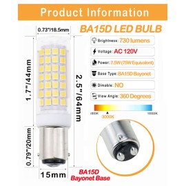 Lamsky Ba15d led Light Bulb 7.5W,B15 Double Contact Bayonet Base,120V Warm White 3000K,75W 80W JD Type T3/T4 Halogen Bulb Replacement Bulb,Not Dimmable(2-Pack)