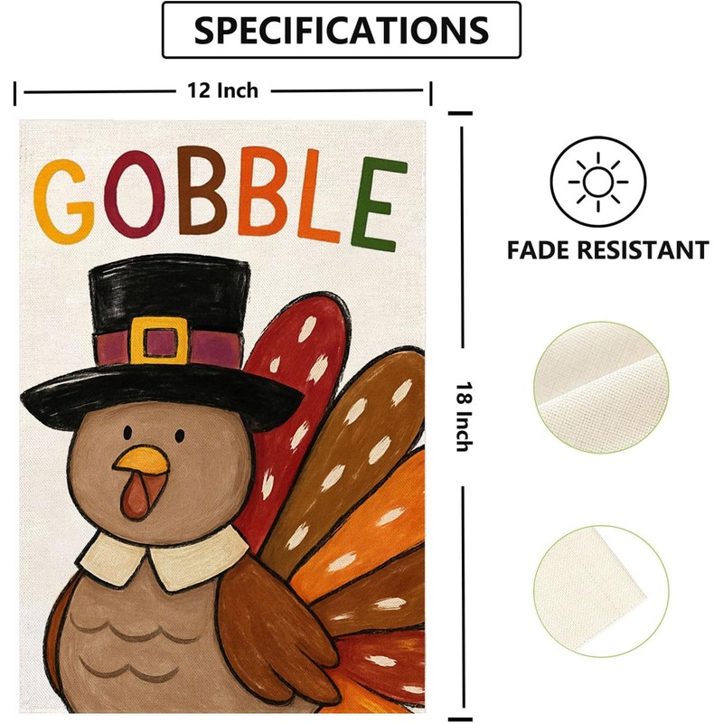 Thanksgiving Garden Flag 12x18 Inch Double Sided for Outside Thankful