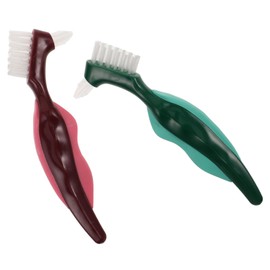 OATIPHO 2pcs Dual Head Hard Bristle Dentures Cleaning Brush Ergonomic Non Slip Handle All Purpose Dental Tool for Seniors Advanced Oral Care and Maintenance