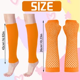 XIEXIESHER 3 Pairs Elastic Leg Warmers and Mesh Gloves Set, Women's Cotton Long and Short Mesh Gloves, Soft Sports Gift, Dance, Sports, Gym, Mountain Tours, orange