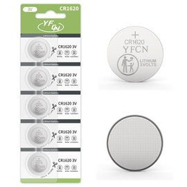 YFCN CR1620 Battery 3V Lithium Battery 5 Count Pack - CR 1620 Coin Cell Batteries - 3 Years Shelf Life