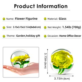 EUSTUMA Hand Blown Glass Flower Paperweight Figurine for Office Desk.Give You A Gift from The Person You Love, The Garden Decoration. (Yellow Flower)