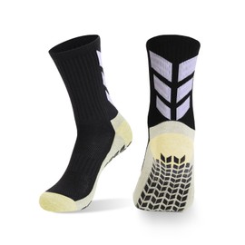 MENDENG Grip Socks Soccer Men Youth Non Slip Grippy Socks for Men Non Skid Football Basketball Hospital Anti Slip Athletic Socks 1Pair Black