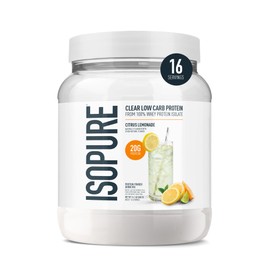 Isopure Clear Whey Isolate Protein Powder, Lactose Free, Gluten Free, Naturally Flavored, Citrus Lemonade, 20g Protein Per Serving, 14.1 Oz, 16 Servings (Packaging May Vary)