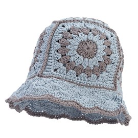 Longyangqk Women Knitted Beanies Cap Boho Knitting Bucket Hats Handmade Cloche Crochet Hats Fishing Hat Striped Floral Blue