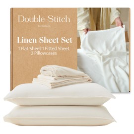 Double Stitch European Flax Linen Sheets Set - 4 PC King Size Bed Sheets Deep Pocket, Breathable Linen Blend Sheet Set, Sustainable Moisture-Wicking Cooling Sheets, Featured in USA Today, Cream