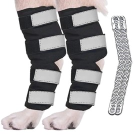 AGON Dog Hock Brace Supportive PAIR Hock Joint Brace with Metal Strings and Reflective Wraps Compression Straps Canine Back Leg Protects Wounds. Heals Injuries Sprains Loss Stability by Arthritis