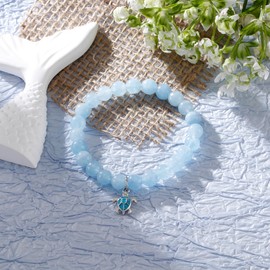 Fullrainbow Blue Turtle Bracelet: Modern Stretch Bracelet, 6.8-7.5 Inches, Copper, Adult Women's Turtle Gifts