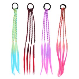 RAMGLYO Coloured Hair Extensions, Colourful Hair Strands for Girls Children with Elastic Rope Band for Party, Birthday, Sports and Photo (40 cm) (Multi-Colour)