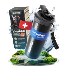 Bachgold Water Filter Camping 800 ml - XL Portable Water Filter Hiking & Backpacking - Water Purification Bottle Clean Water in Seconds for Outdoor & Survival Adventures (Black)