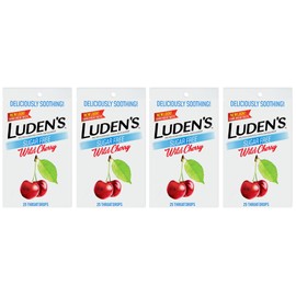 Luden's Sugar Free Wild Cherry Throat Drops, Sore Throat Relief, 25 Count (4 Pack)