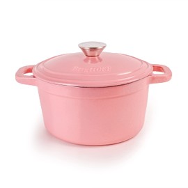 BergHOFF Neo Enameled Cast Iron 3qt. Round Dutch Oven, Matching Lid, Oven safe Up to 400°F, Pink
