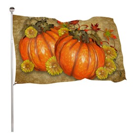 Pickako Thanksgiving Day Pumpkins Rustic Autumn Fall Harvest Flowers Leaves 3x5 Foot Flag, Double Stitched 3 x 5 Ft Flags with Brass Grommets for Home House Outdoor Indoor Decor