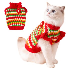 Anelekor Small Dog Sweater, Knitted Tulip Cat Sweater, Warm Thick Holiday Puppy Clothes for Small Dog Girl,Cold Weather Outfit for Kitten Chihuahua Yorkie Teacup Dachshund Pug (Red, X-Small)