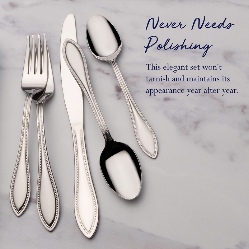 Pfaltzgraff American Bead 53-Piece Stainless Steel Flatware Set with Serving